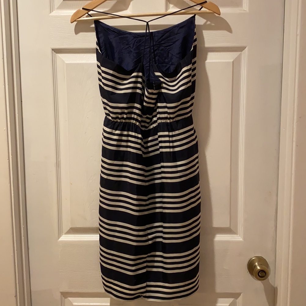 J. Crew Blouson Mini Dress in navy blue and white stripes straps 8 - Picture 7 of 16